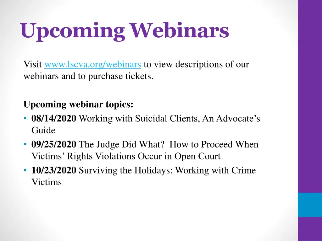 upcoming webinars