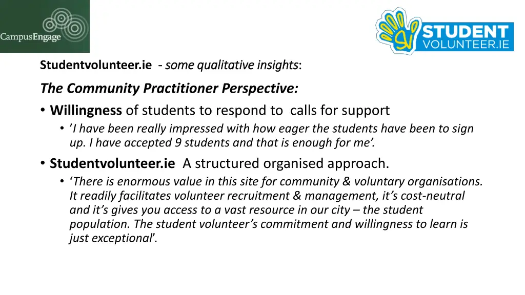 studentvolunteer ie some qualitative insights