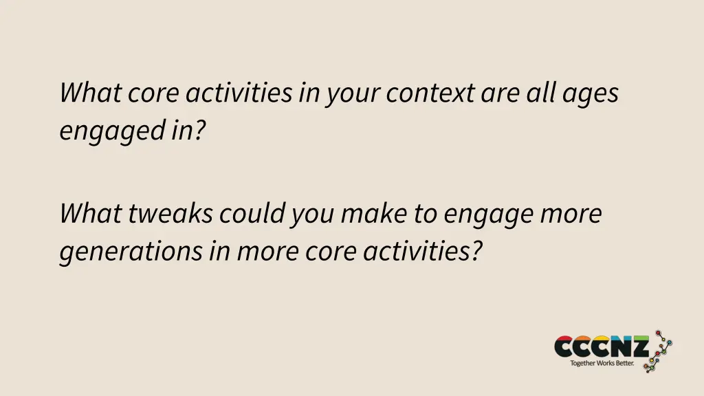 what core activities in your context are all ages