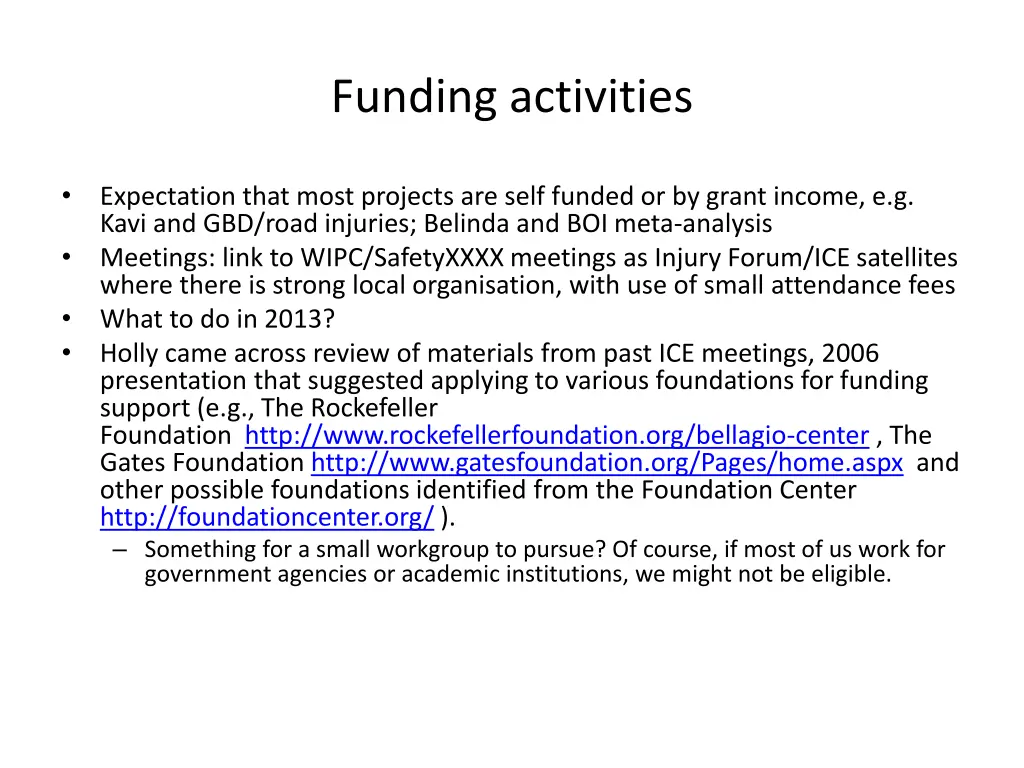 funding activities