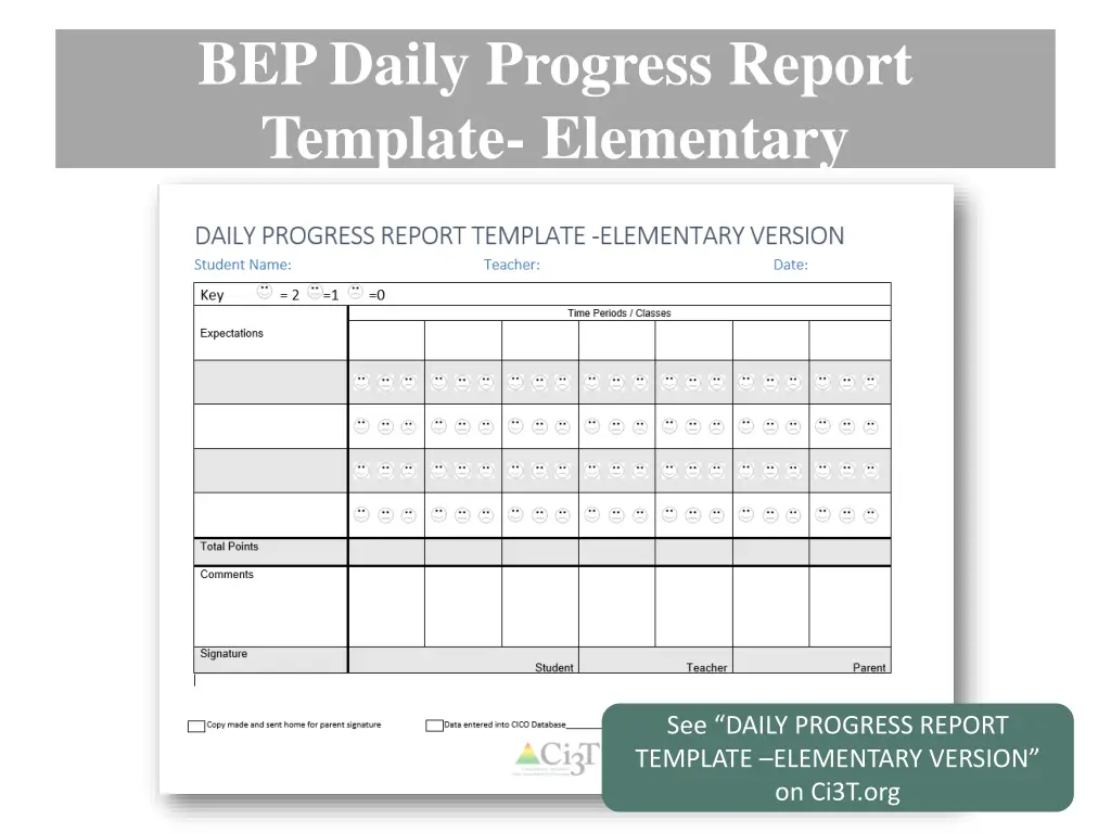 bep daily progress report template elementary