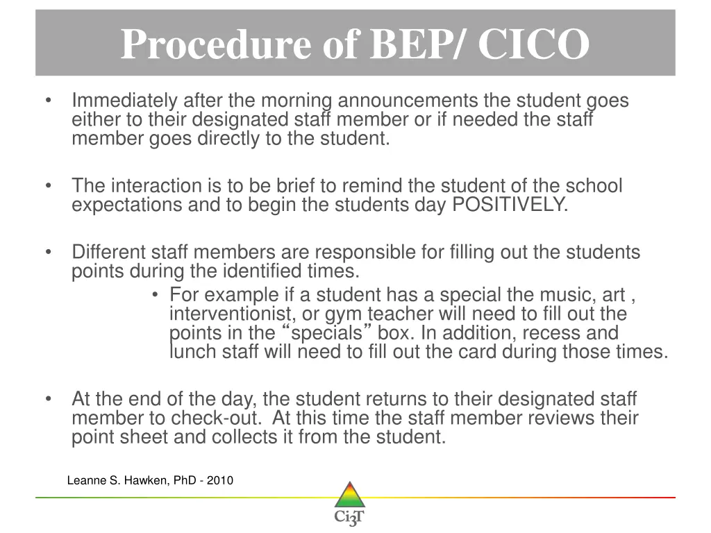 procedure of bep cico