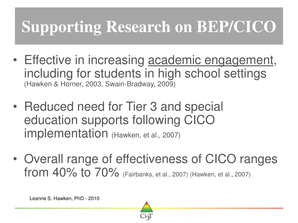 supporting research on bep cico 1