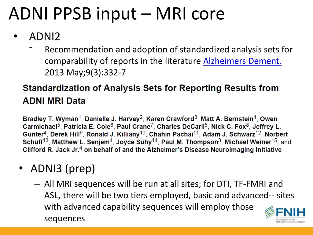 adni ppsb input mri core adni2 recommendation