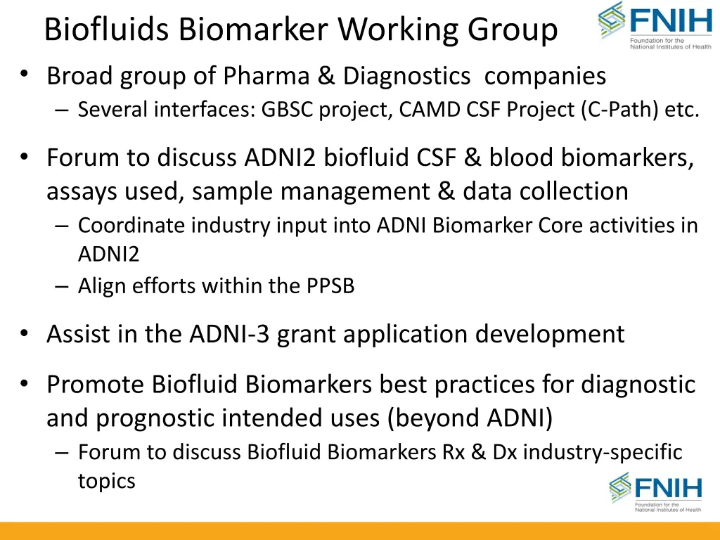 biofluids biomarker working group broad group