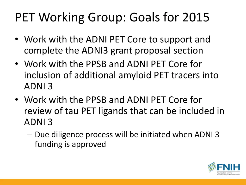 pet working group goals for 2015