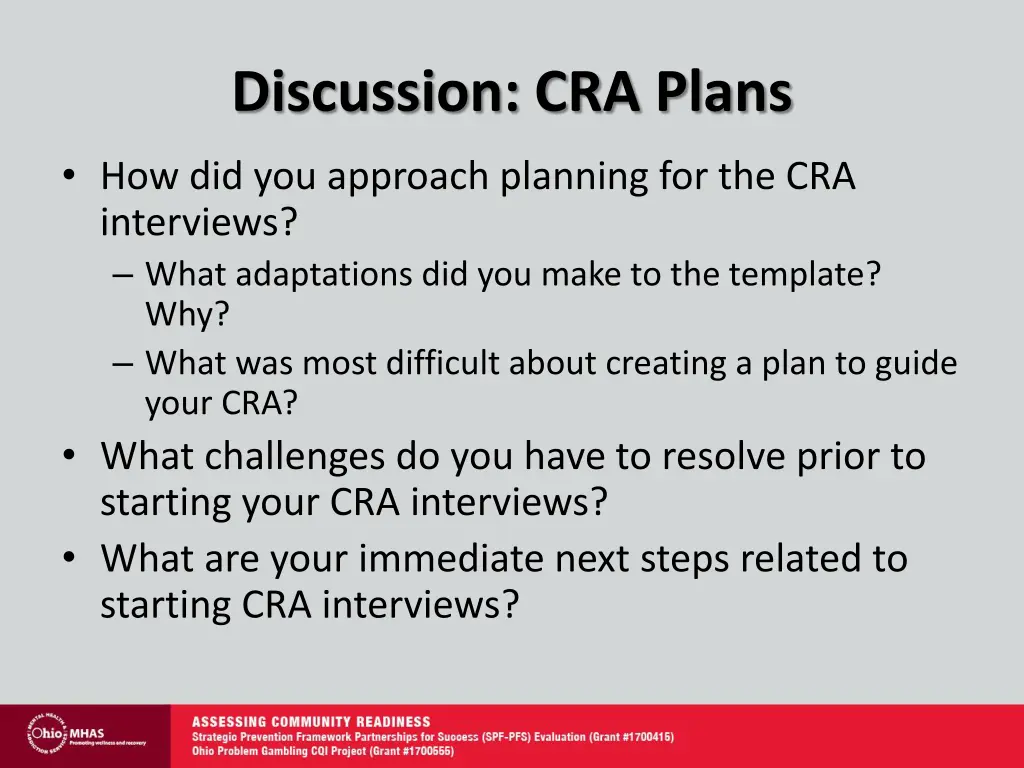 discussion cra plans