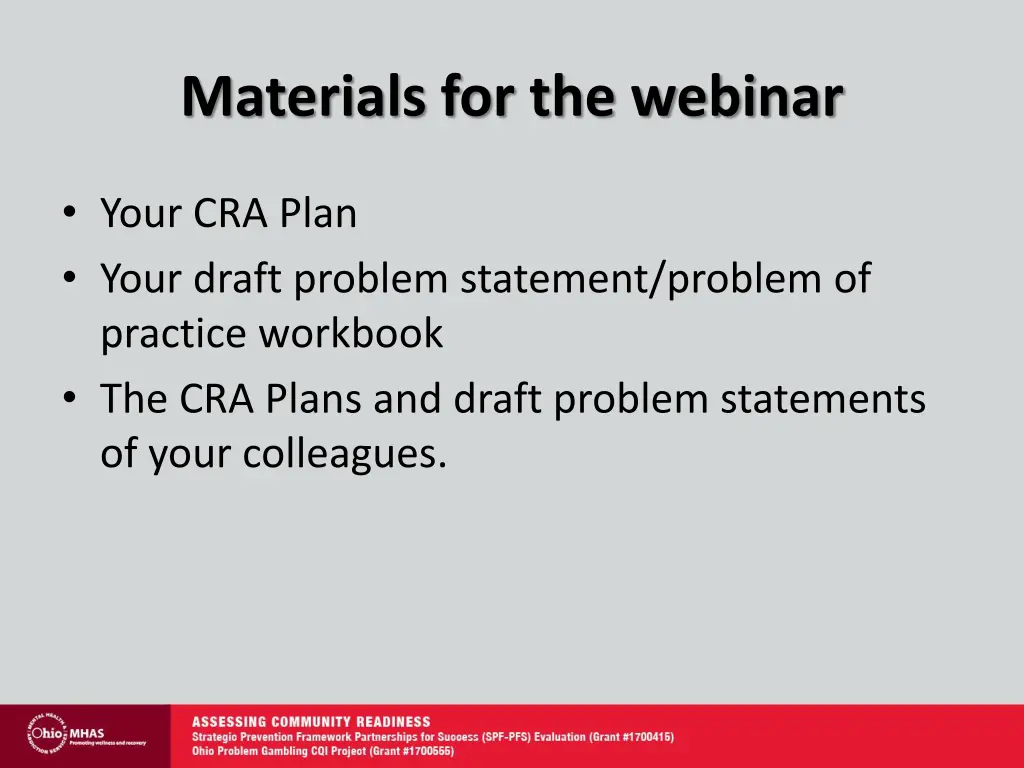 materials for the webinar