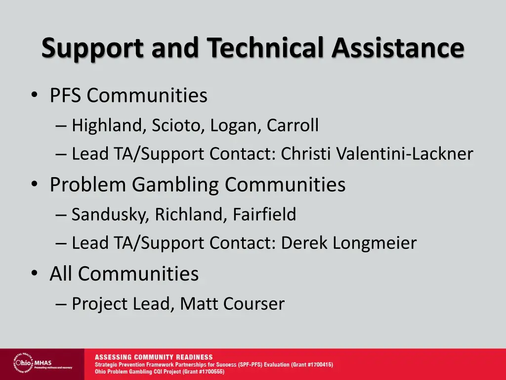 support and technical assistance