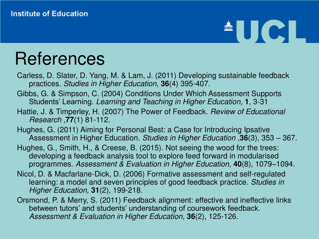 references carless d slater d yang m lam j 2011