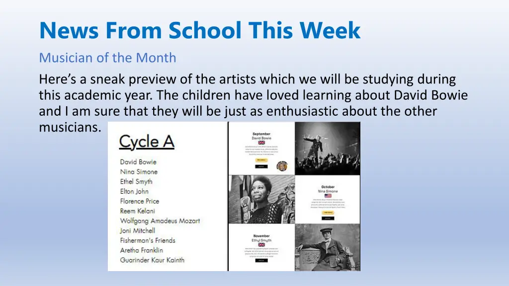 news from school this week musician of the month