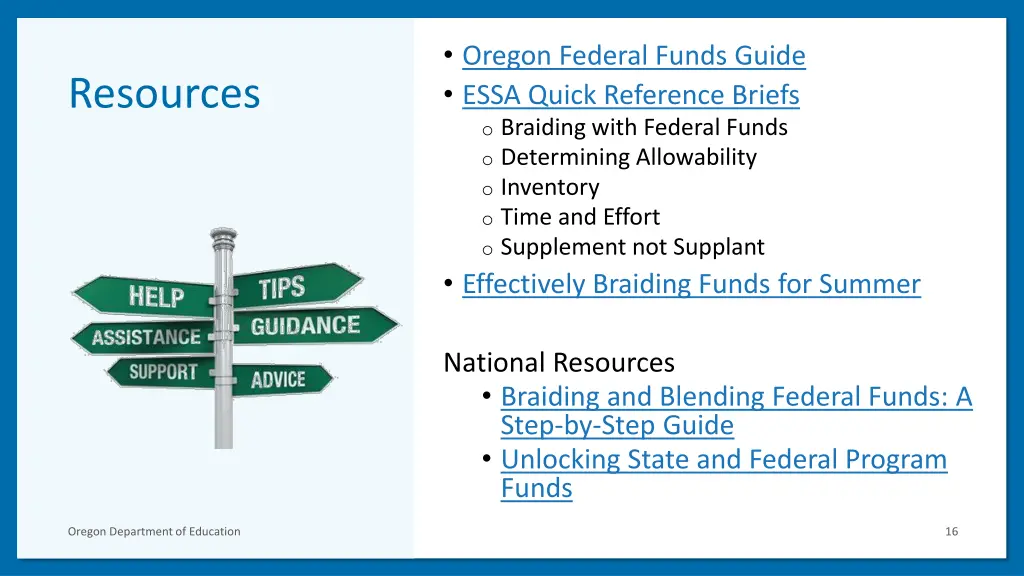 oregon federal funds guide essa quick reference