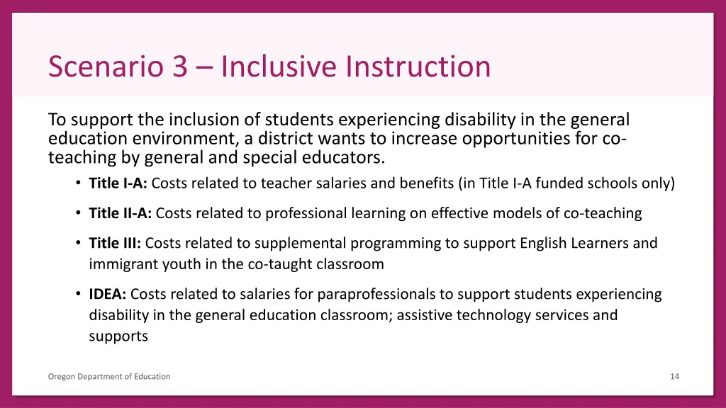 scenario 3 inclusive instruction