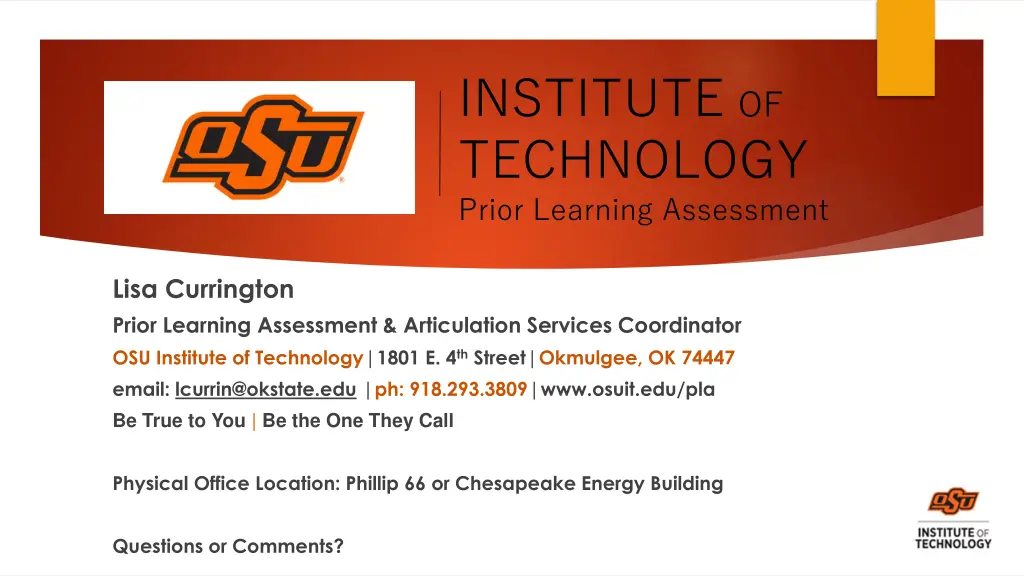 institute of technology prior learning assessment