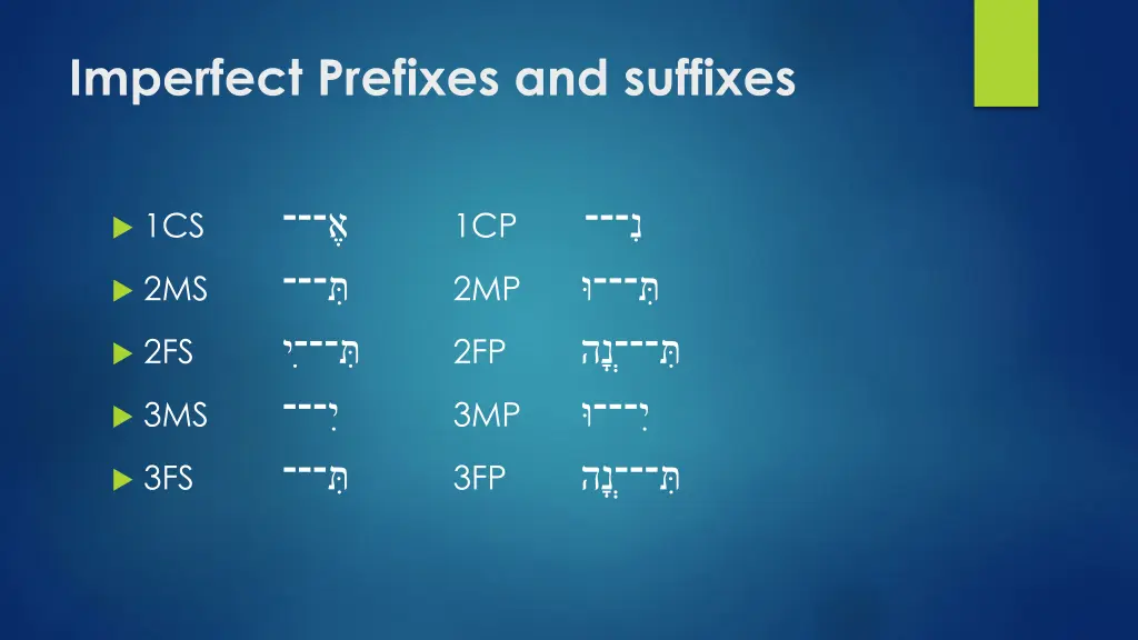 imperfect prefixes and suffixes