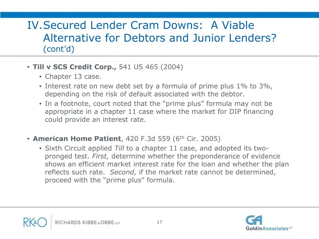 iv secured lender cram downs a viable alternative 1