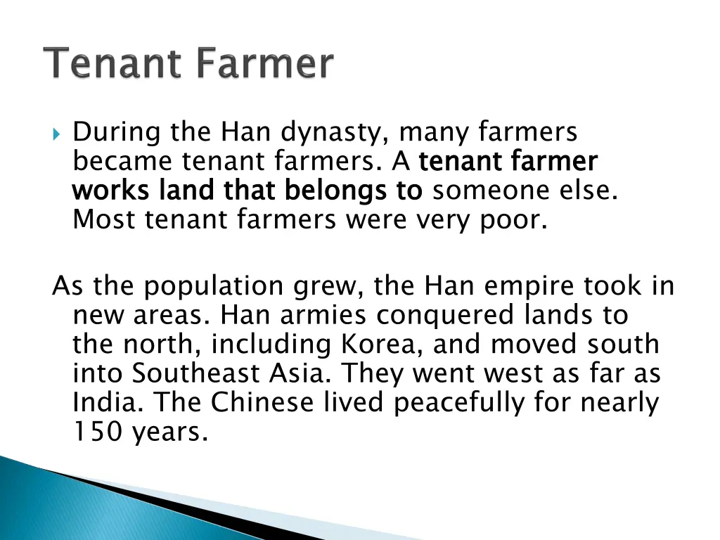 during the han dynasty many farmers became tenant