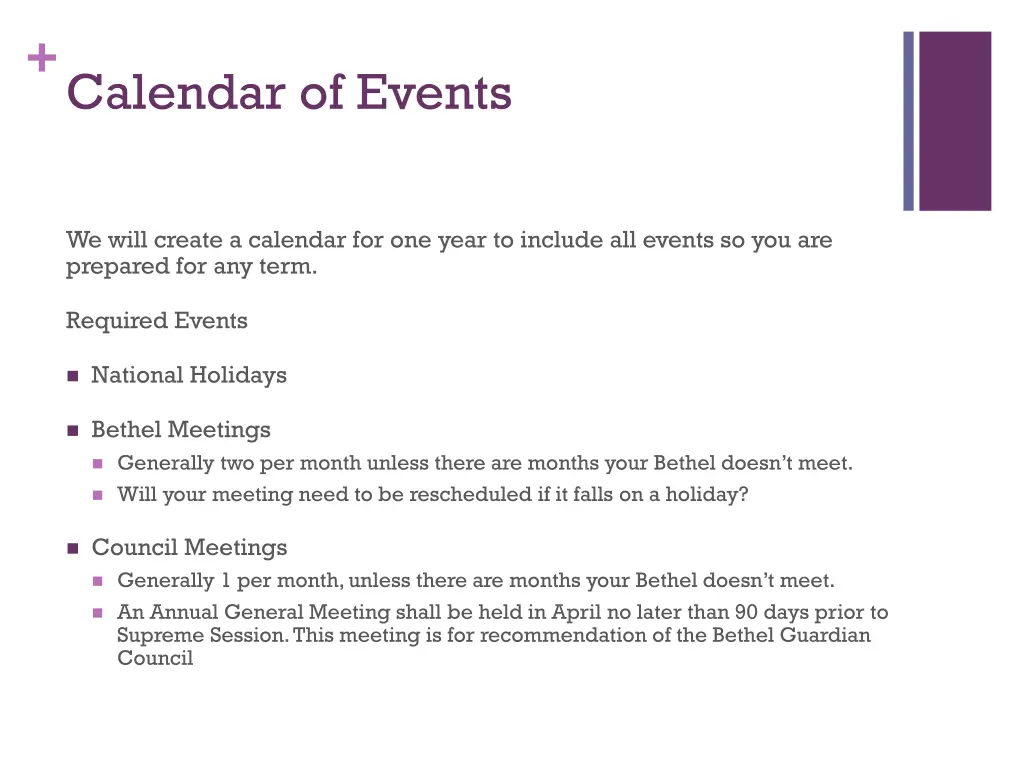 calendar of events