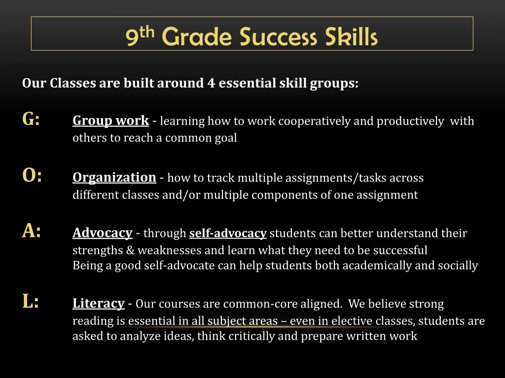 9 th grade success skills