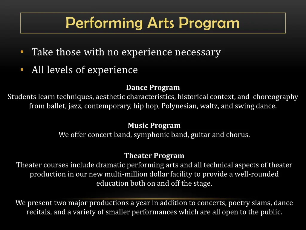 performing arts program