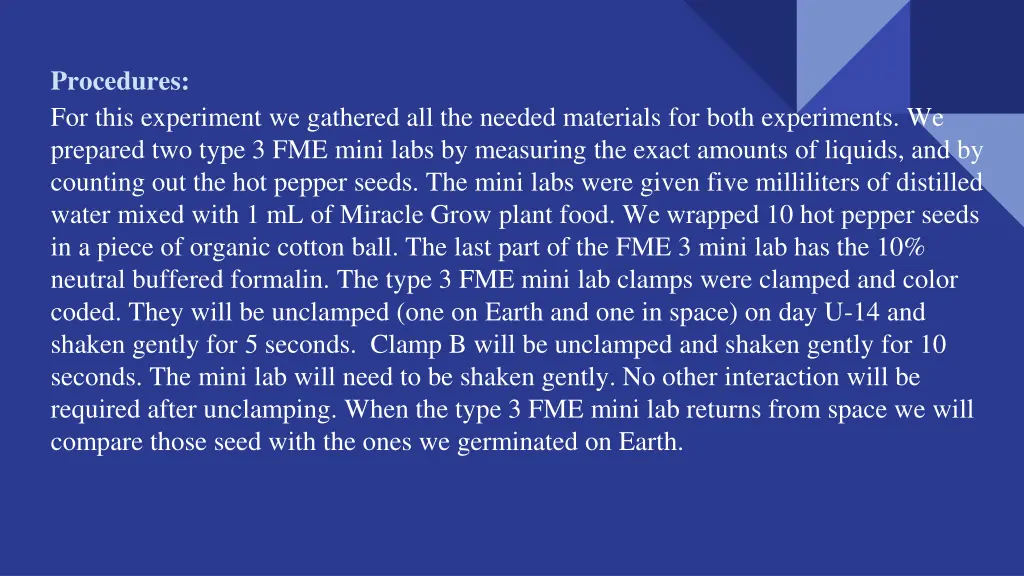 procedures for this experiment we gathered