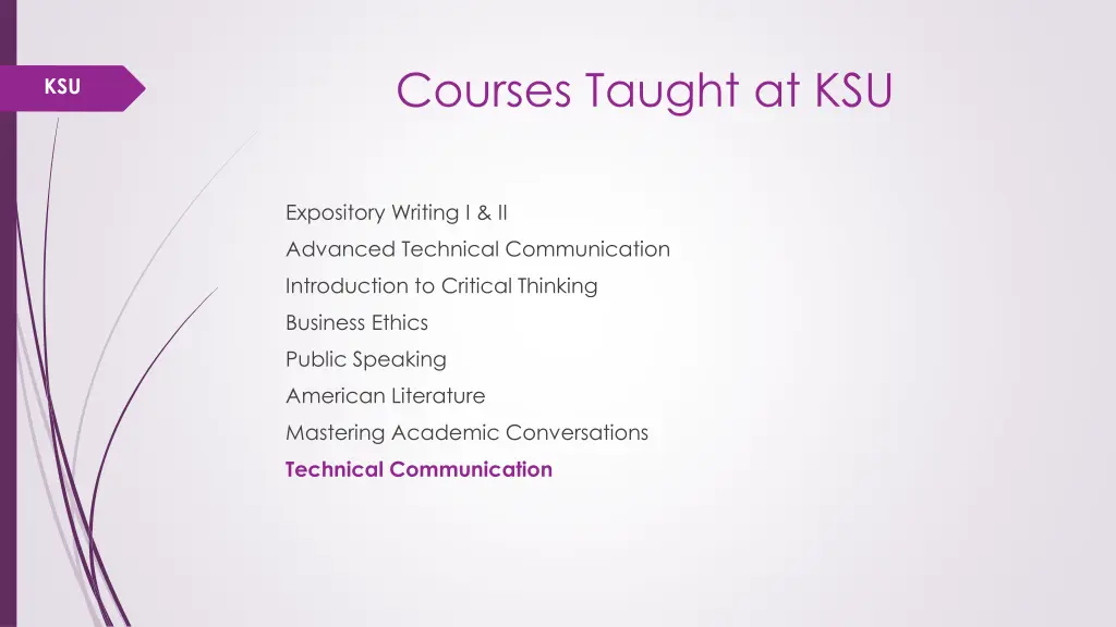 courses taught at ksu