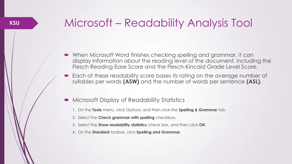 microsoft readability analysis tool