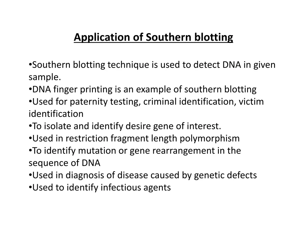 application of southern blotting