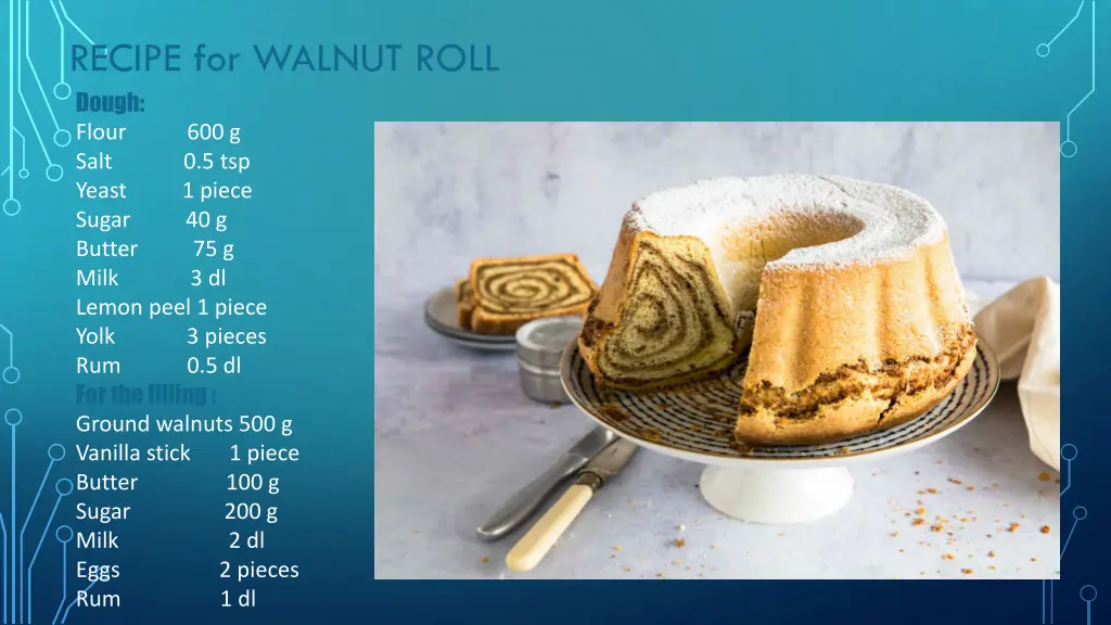 recipe for walnut roll dough flour 600 g salt