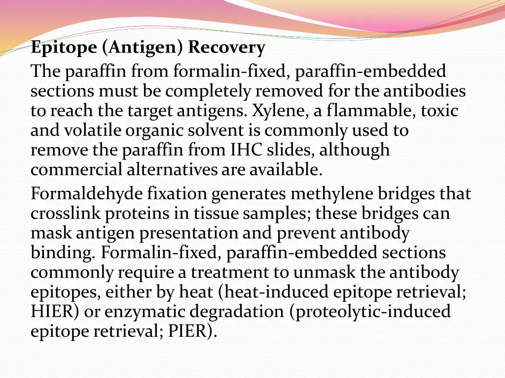 epitope antigen recovery the paraffin from