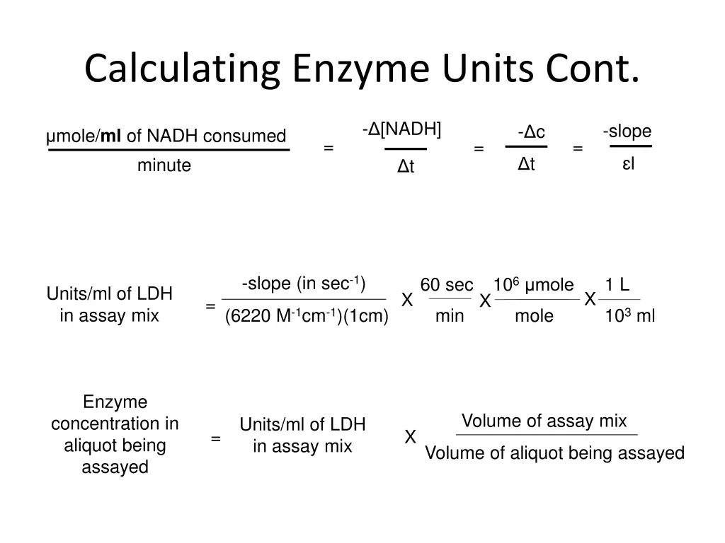 calculating enzyme units cont