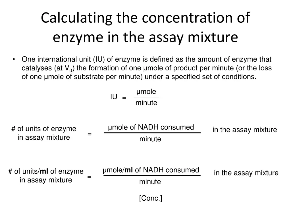 calculating the concentration of enzyme