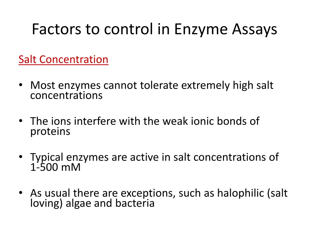 factors to control in enzyme assays