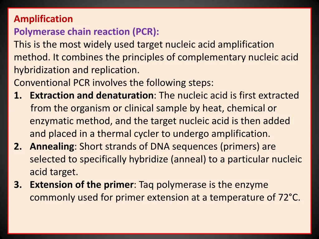 amplification polymerase chain reaction pcr this