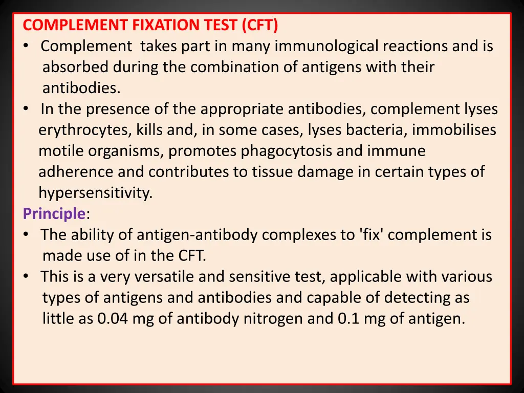 complement fixation test cft complement takes