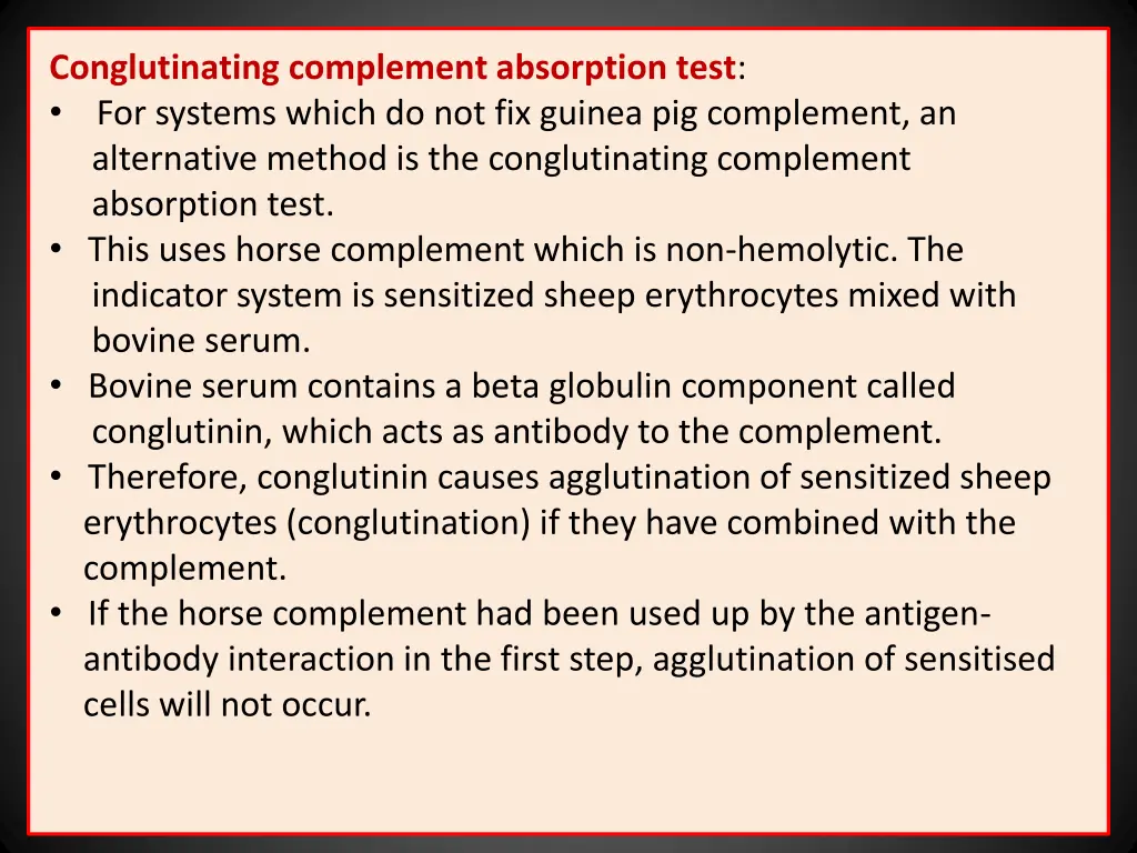 conglutinating complement absorption test