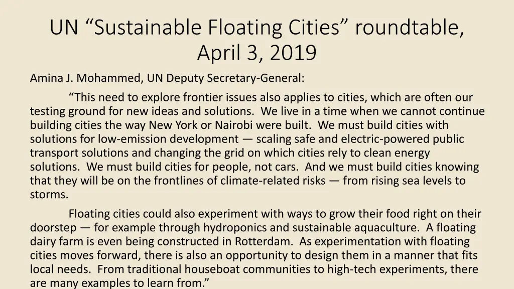 un sustainable floating cities roundtable april