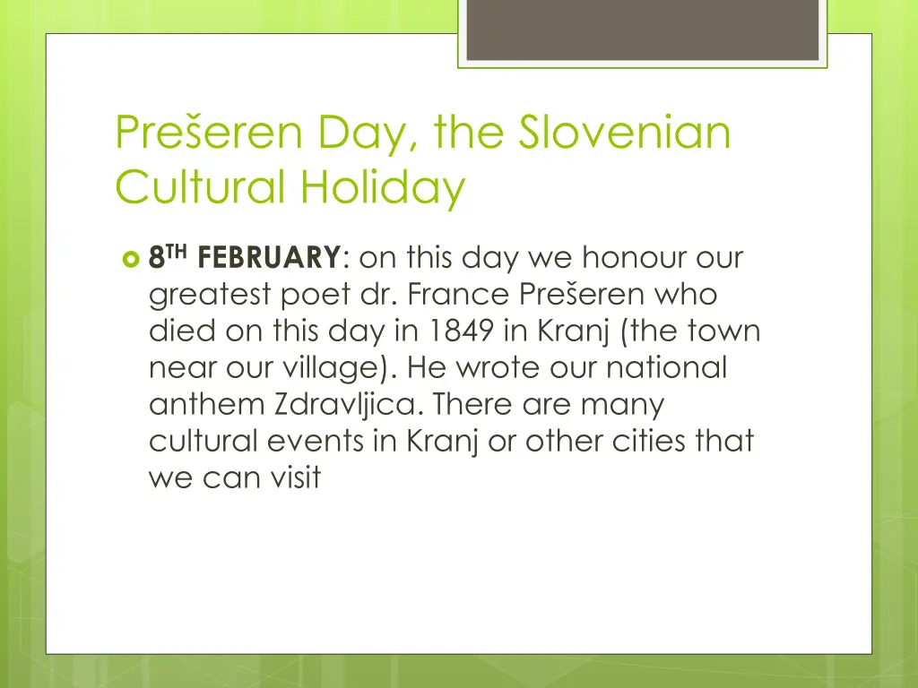 pre eren day the slovenian cultural holiday