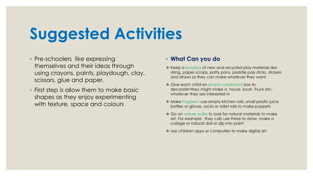 suggested activities