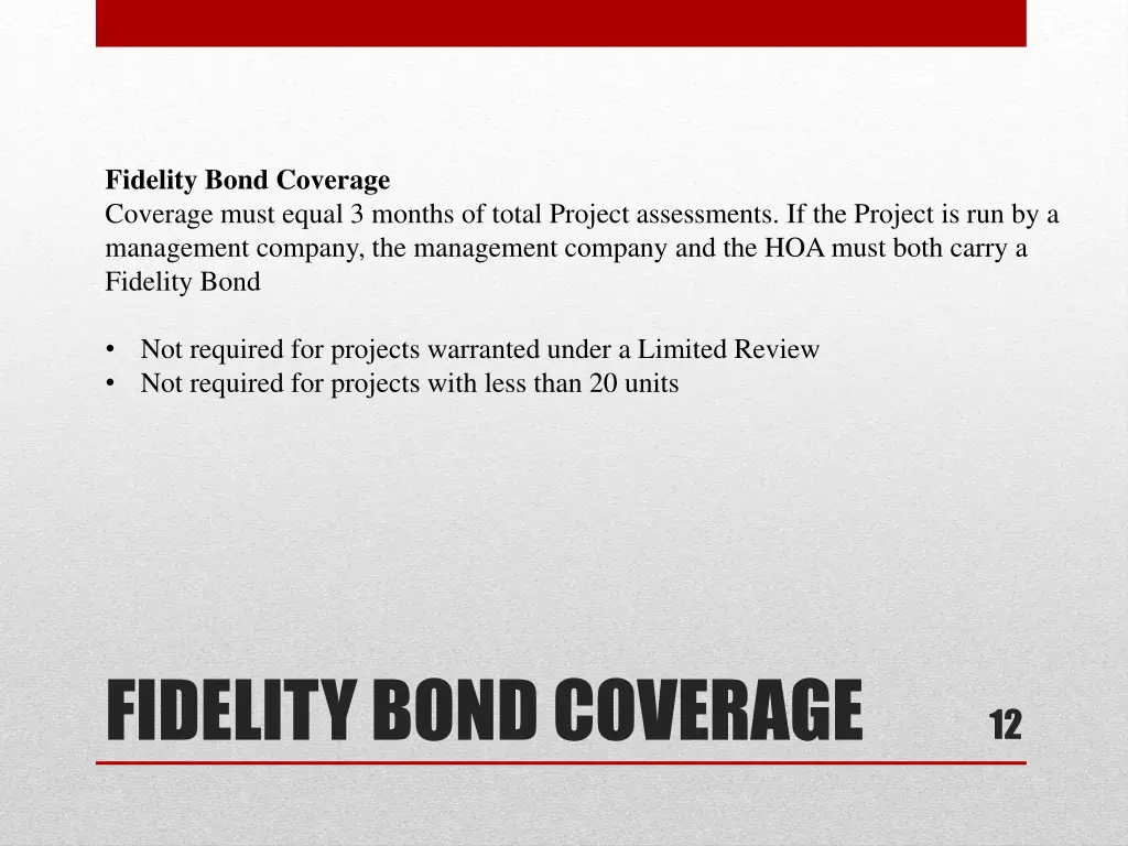 fidelity bond coverage coverage must equal