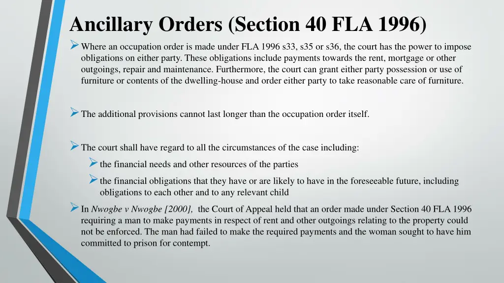 ancillary orders section 40 fla 1996 where