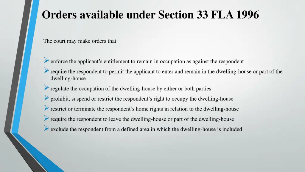 orders available under section 33 fla 1996