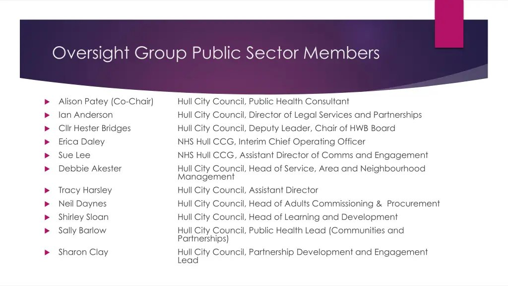 oversight group public sector members