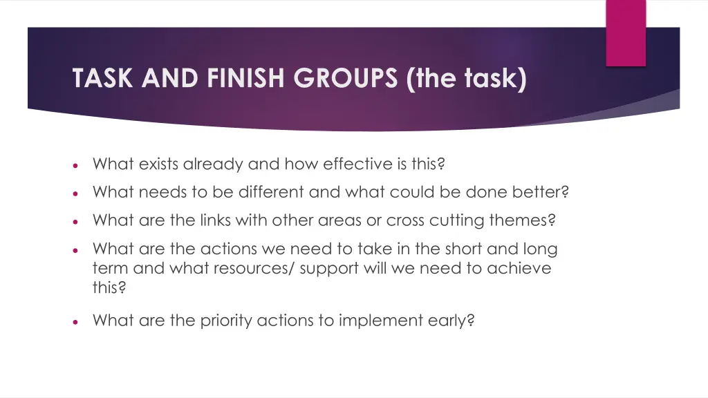 task and finish groups the task