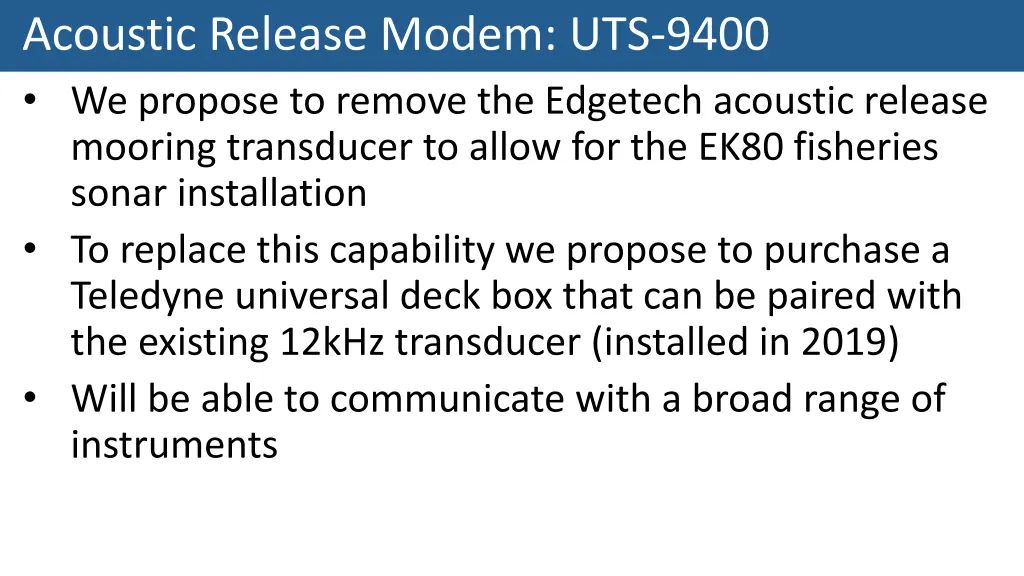 acoustic release modem uts 9400 we propose