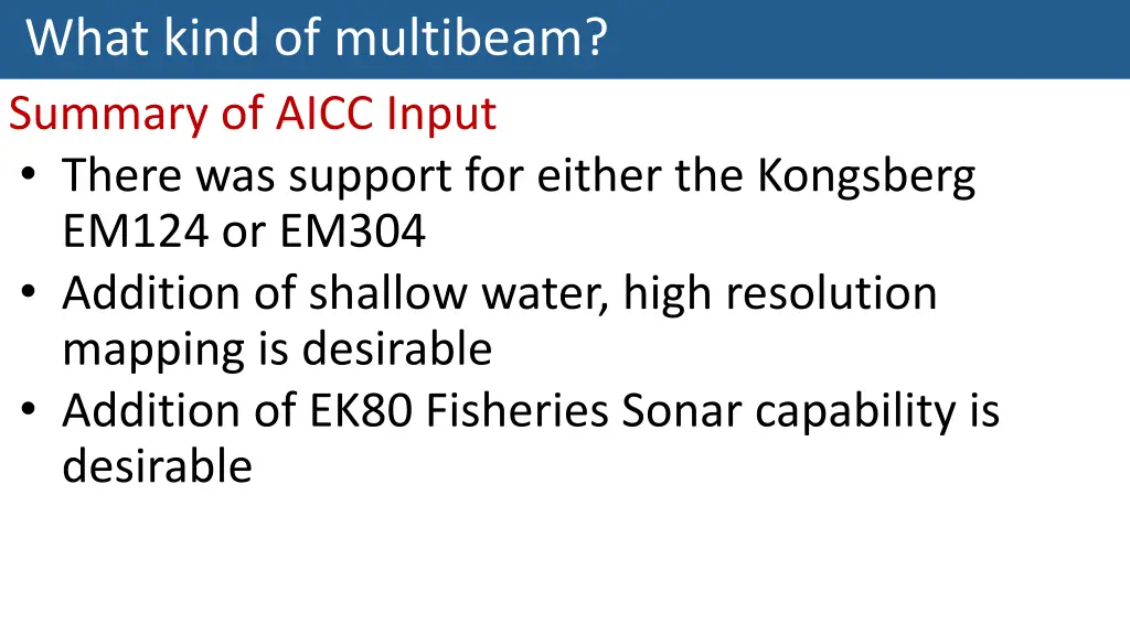 what kind of multibeam summary of aicc input