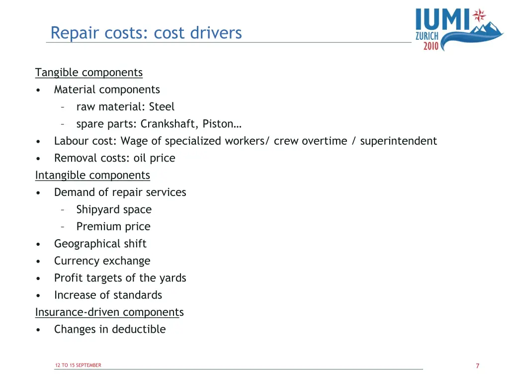 repair costs cost drivers