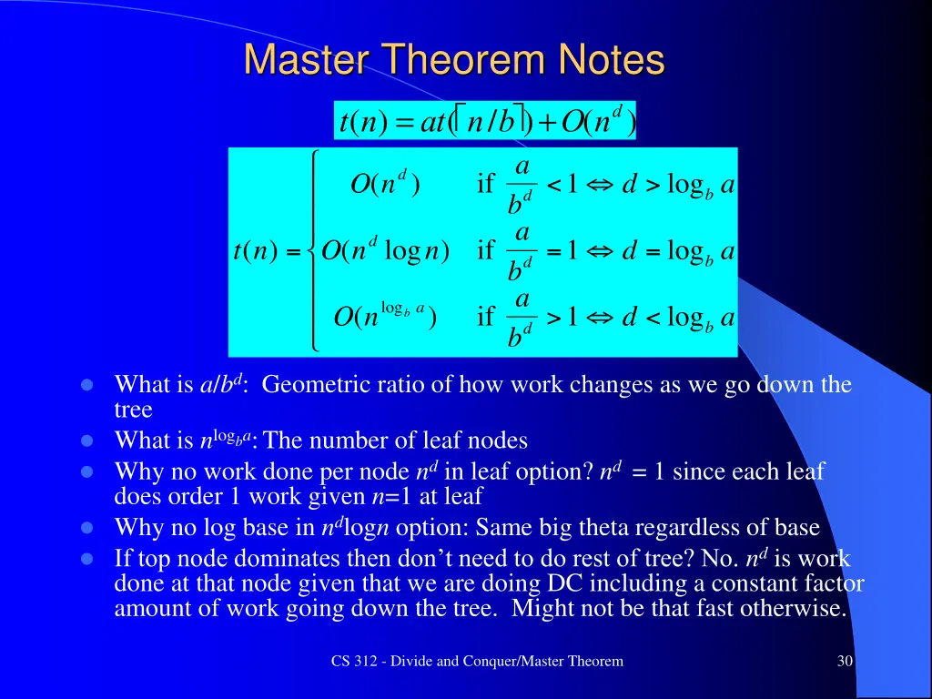 master theorem notes t n at n b 1