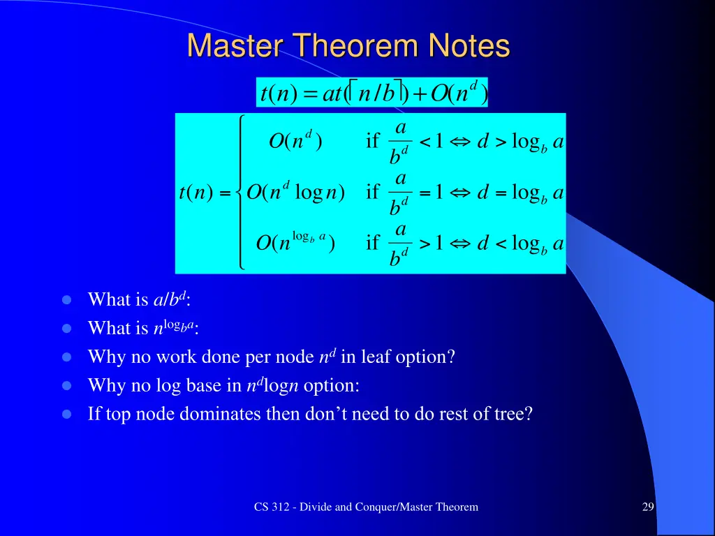 master theorem notes t n at n b