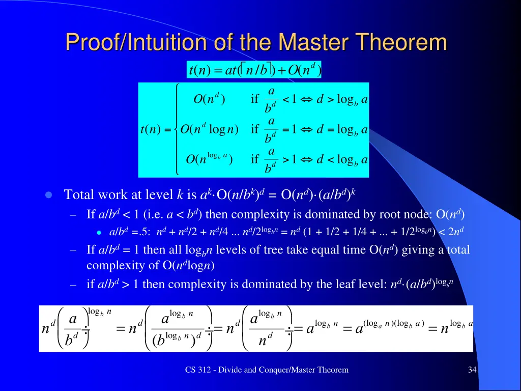 proof intuition of the master theorem t n at n b